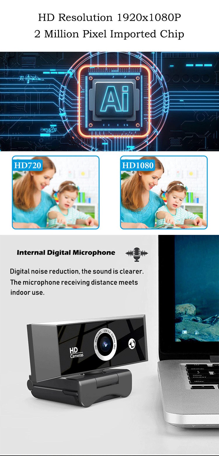 Autofocus 6Mega 1080p USB Webcam With Microphone Live Streaming