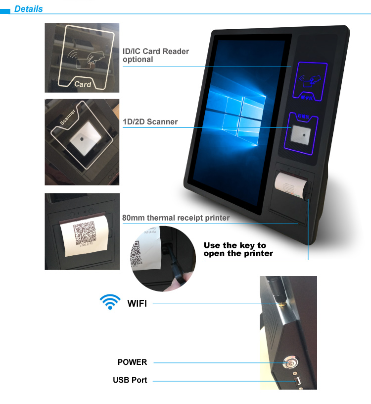 32G/64G/128G/256G/512G Hard Disk Capacity Bimi 21.5'' Self Service Machine with Capacitive Touch Screen