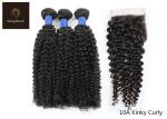 12inch Kinky Curly Human Hair Bundles With Closure