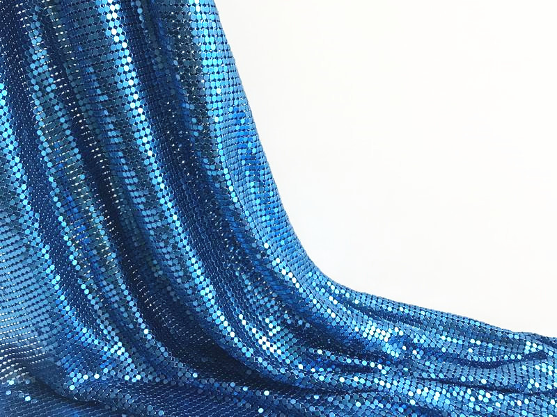 Shiny Blue Aluminum Oem Metal Sequin Mesh Chain Mail Fabric Metallic Sequin Tablecloth
