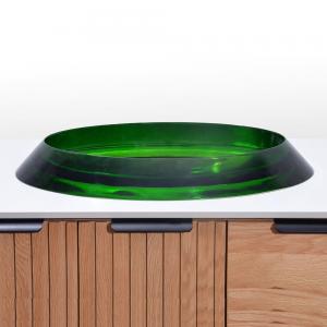 China Semi - Embedded Oval Glazed Glass Vessel Basins Green Glass Bowl Sink on sale