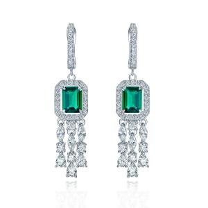 China Green Gemstone Cubic Zirconia Long Drop Earrings For Wedding wholesale