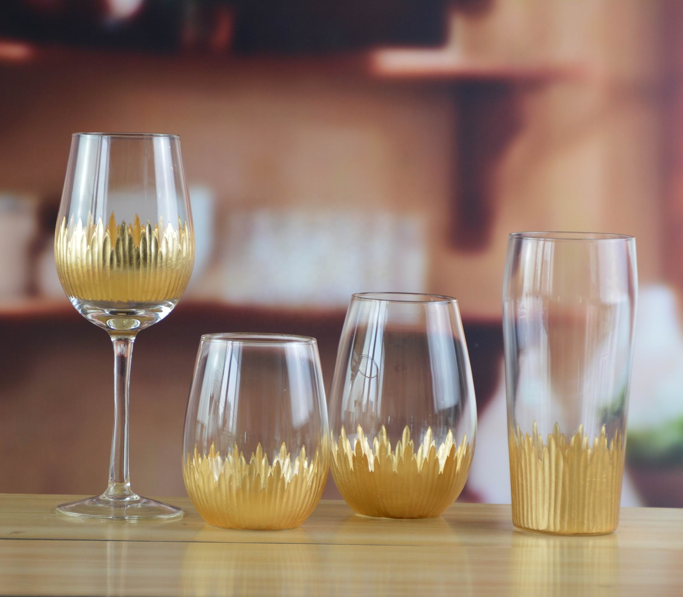 450ml Gold Cutted Honeycomb Stemless Crystal Wine Glass