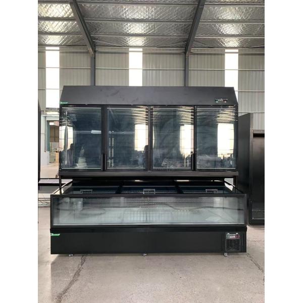 Island Display Cabinet For Supermarkets With Refrigeration On The Top And Freezing At The Bottom