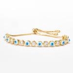 Women Girls 24k Gold Bracelet Drop Oil Evil Eyes Zricon Link Chain Bangle
