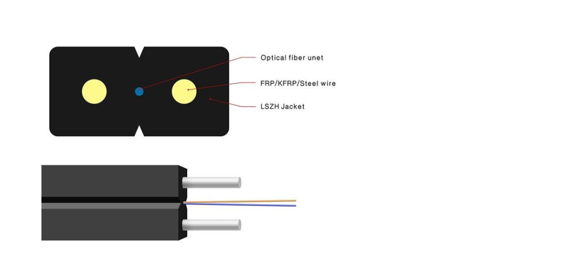 Single Mode FTTH Fiber Optic Drop Cable 2km 1km 2core 4core 657A 652D flat fiber optic cables 0