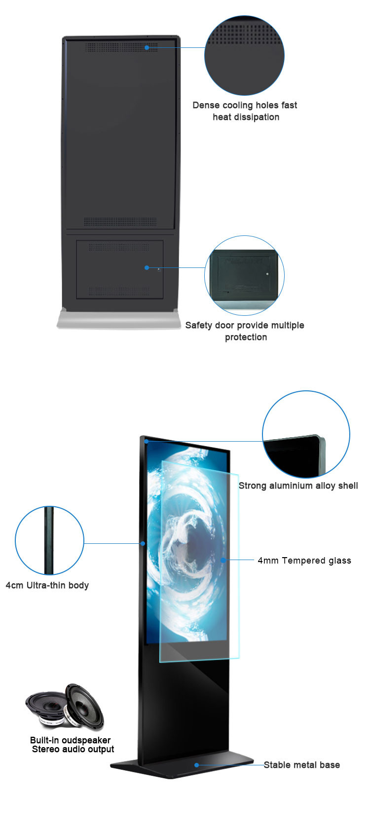 65" Indoor Digital Advertising Display , Floor Standing LCD Advertising Player