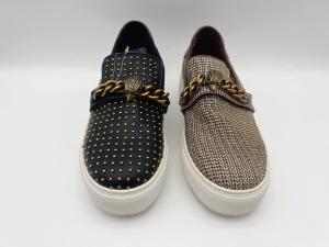 China Casual Durable Womens Flat Leather Shoes Black Custom With Metal D Ring wholesale