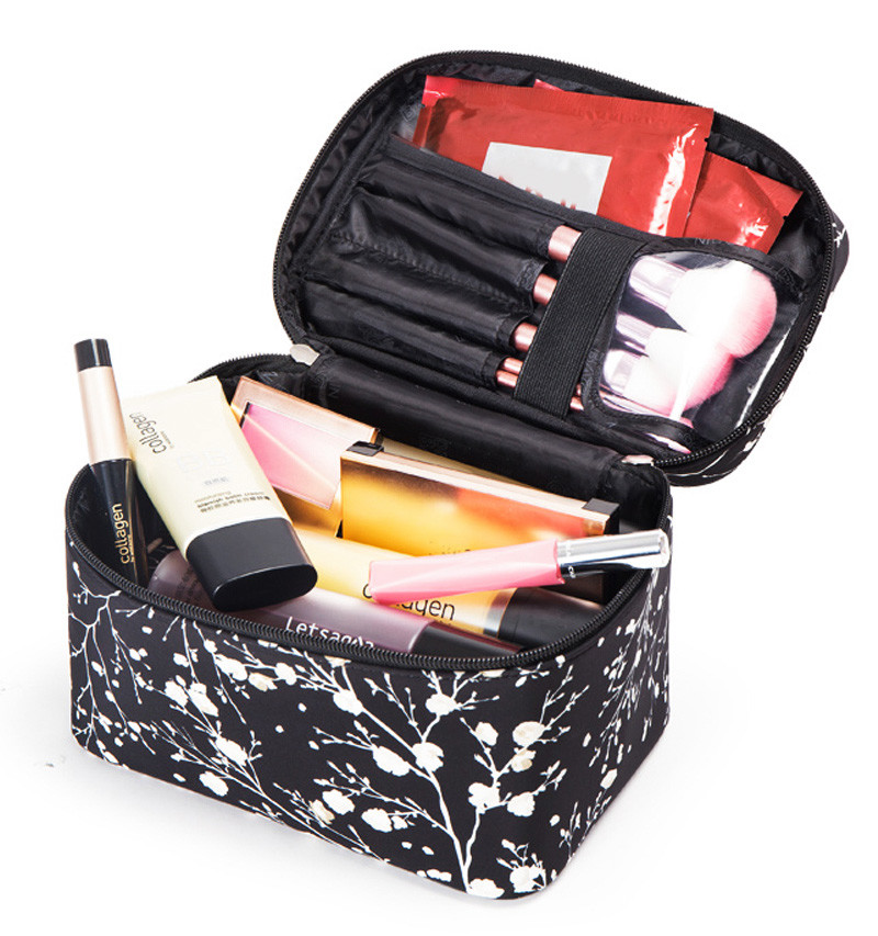 Large Capacity Zipper Nylon Travel Floral Makeup Cosmetic Bags