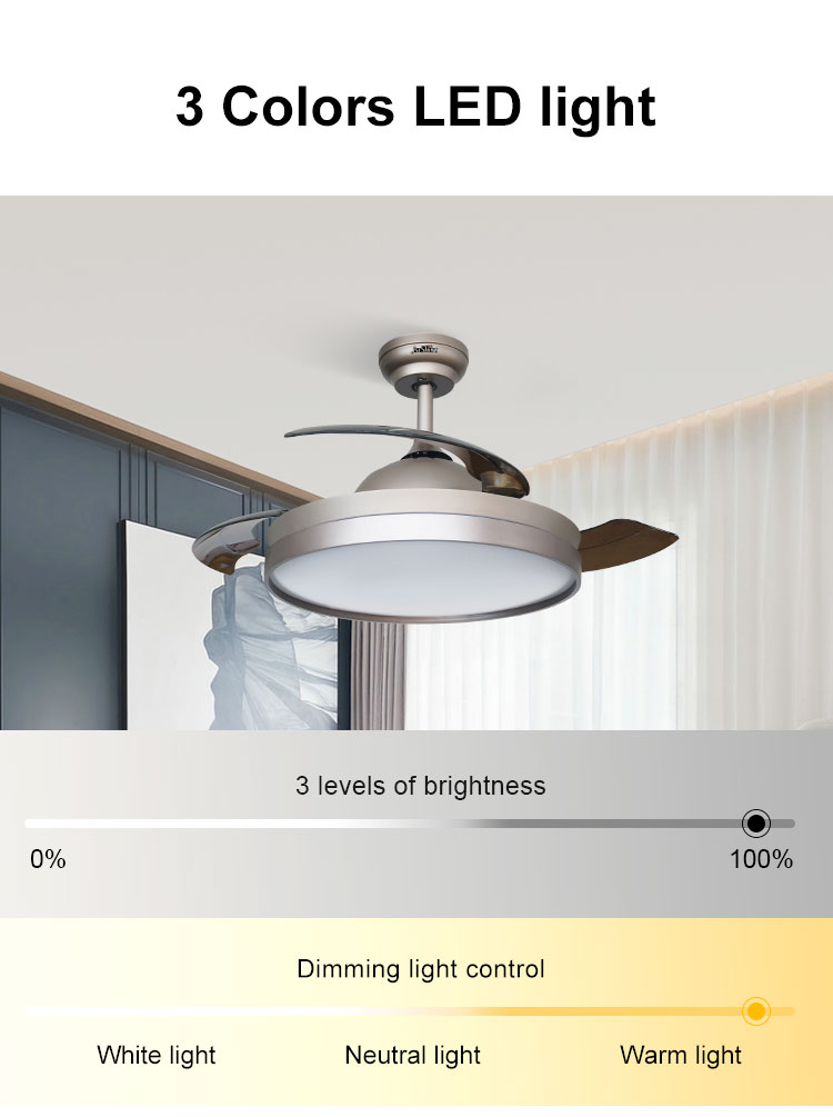 Simple 42 inch 220v Ceiling Fan with Remote Control Support Dimmer Yes 3 Color LED Light