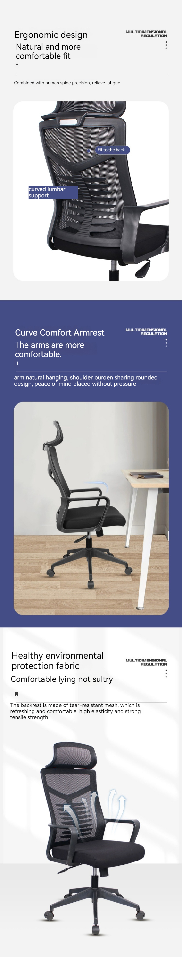 OEM ODM Comfortable Metal Foot Mesh Chair for Sedentary Computer and Conference