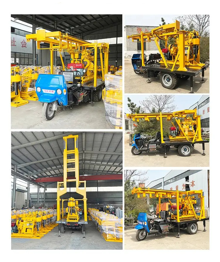 Rural Tricycle 200M Deep Water Well Drilling Rig Hydraulic Car Mounted