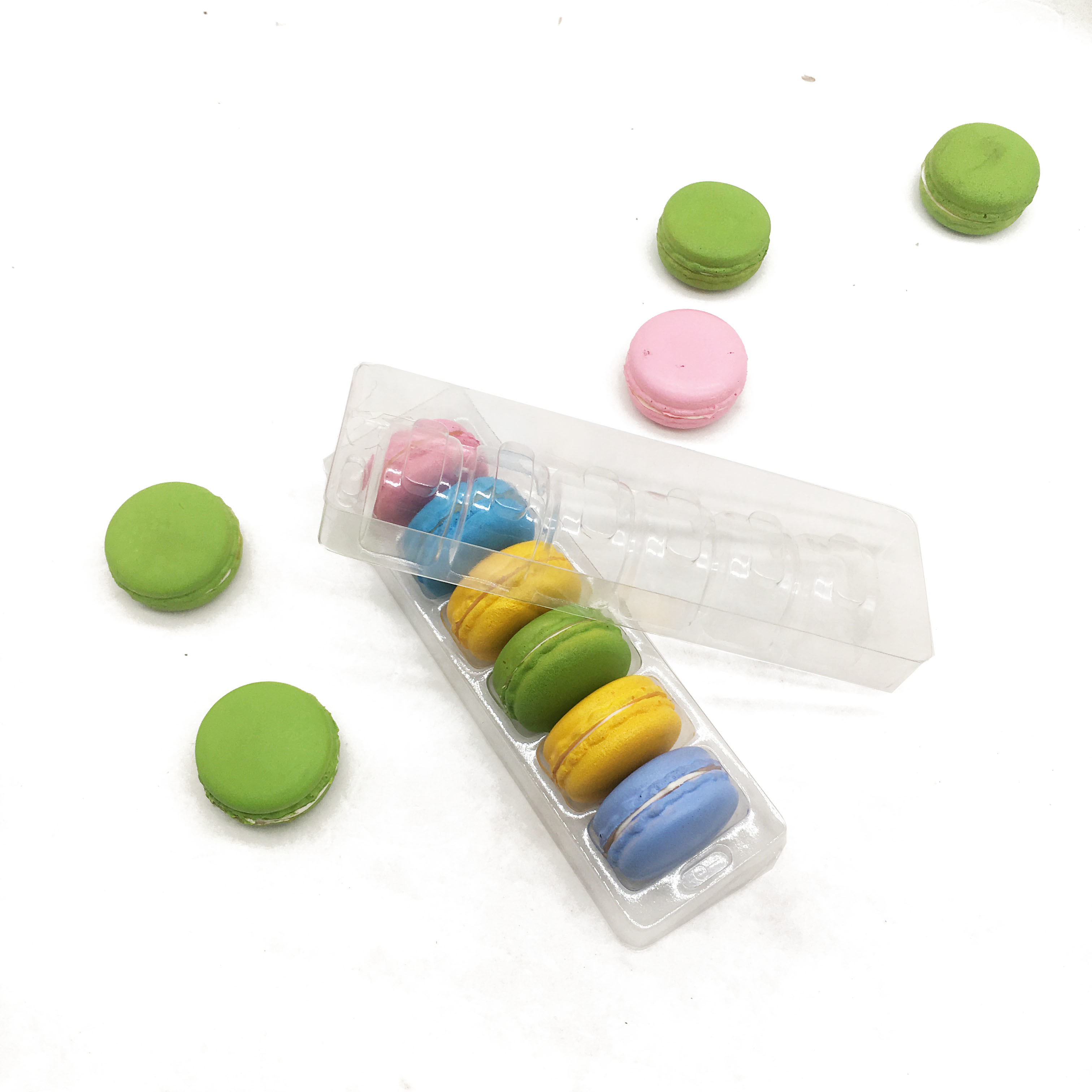 Transparent 1X6 arrangement 6 cells macaron tray vacuum forming macaron packaging box for middle size macaron pack