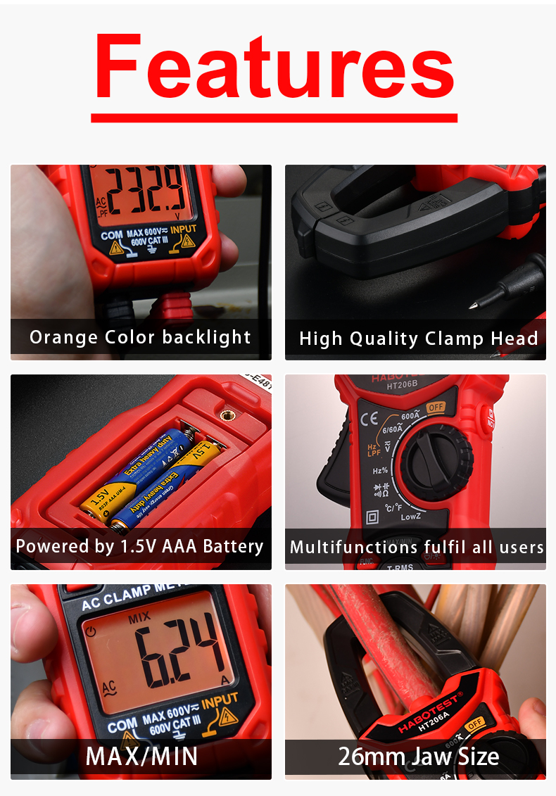 RoHS 600V 600A 6000 Counts 10nF Digital Clamp Meters
