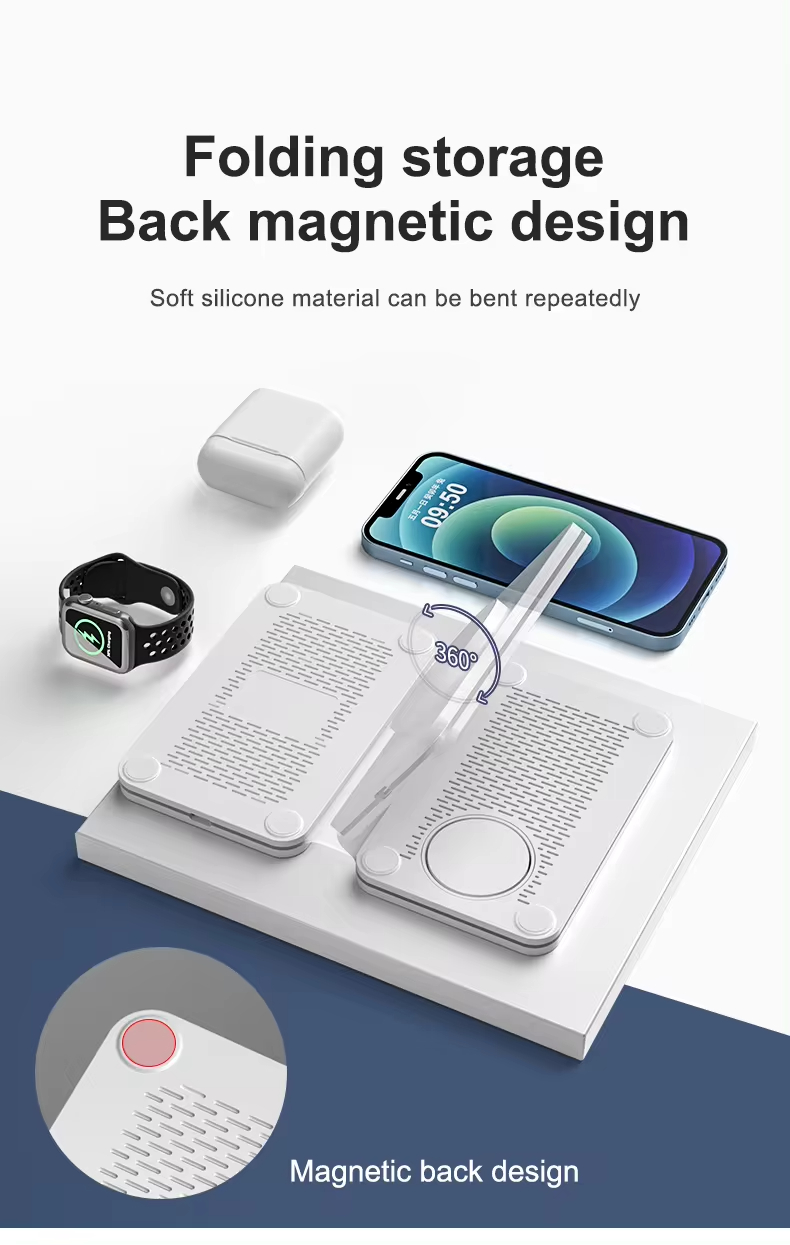 3 in 1 Wireless Charger Pad Magnetic Foldable Charging Station with 5W/3W/15W max Output