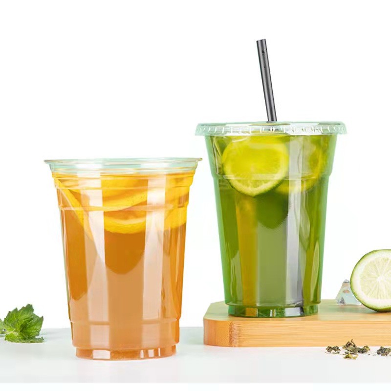 PET Smoothie Plastic Cups Dome Lids 500ml 16 Oz Disposable