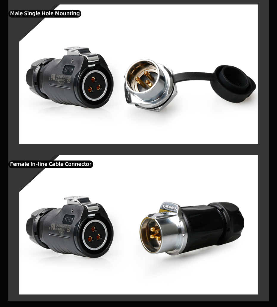 Cnlinko LP-20 3 Pin IP68 Screw Type Pin Wiring Screw Metal Circular Waterproof 3 Pin Power Connector