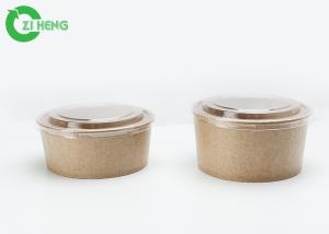 China Food Grade Disposable Kraft Paper 50oz Round Salad Bowls With PP Flat White Lid wholesale