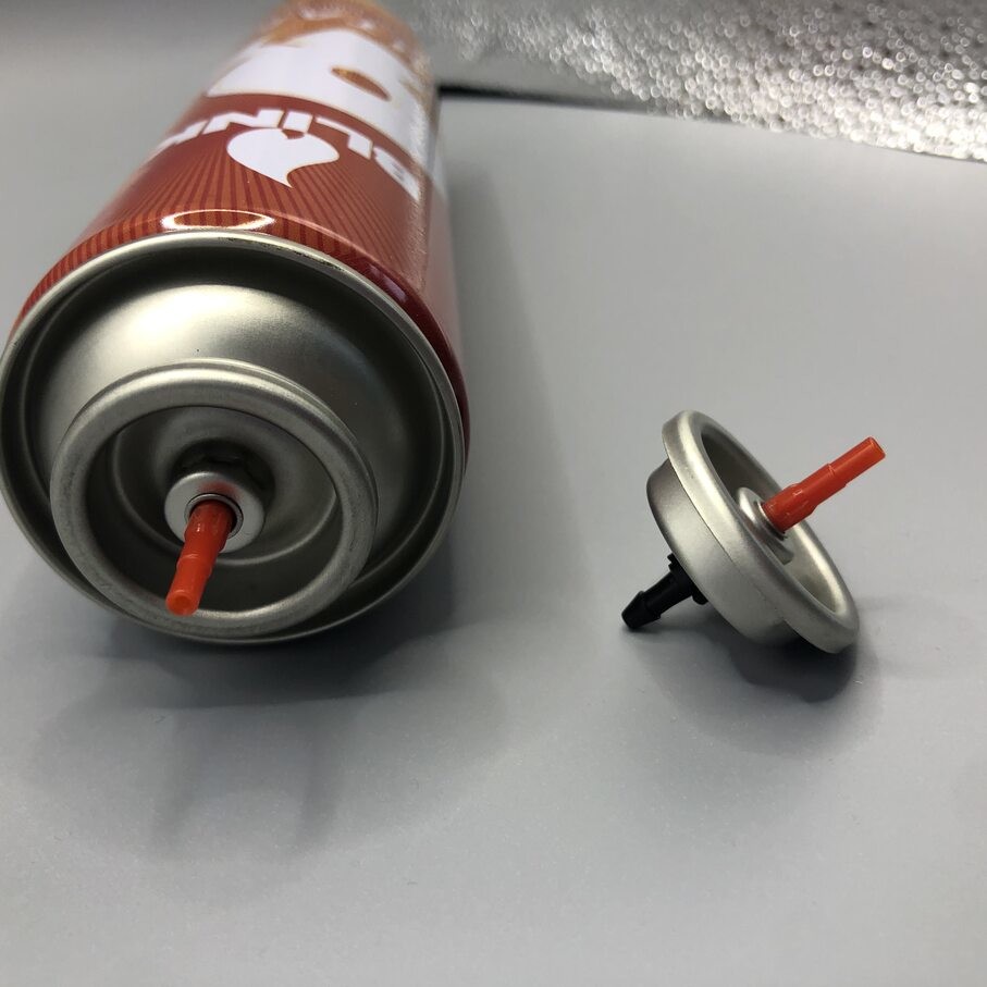 Inverted Housing Gas Lighter Refill Valve with Refillable Mounting Cup Both Sides and Clear Lacquered Tinplate