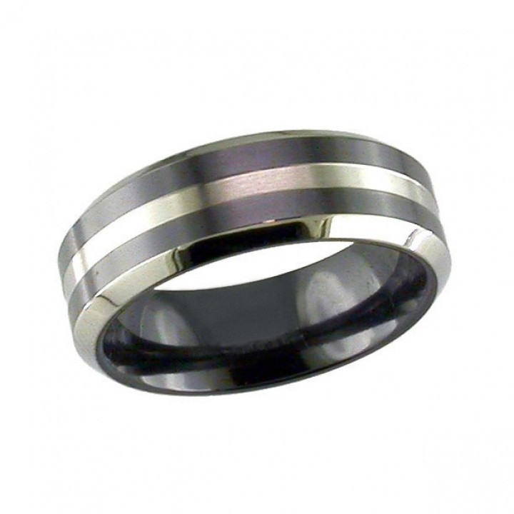 Tagor Jewelry Made Customize Shiny Brushed Wedding Engagement Black Zirconium Rings