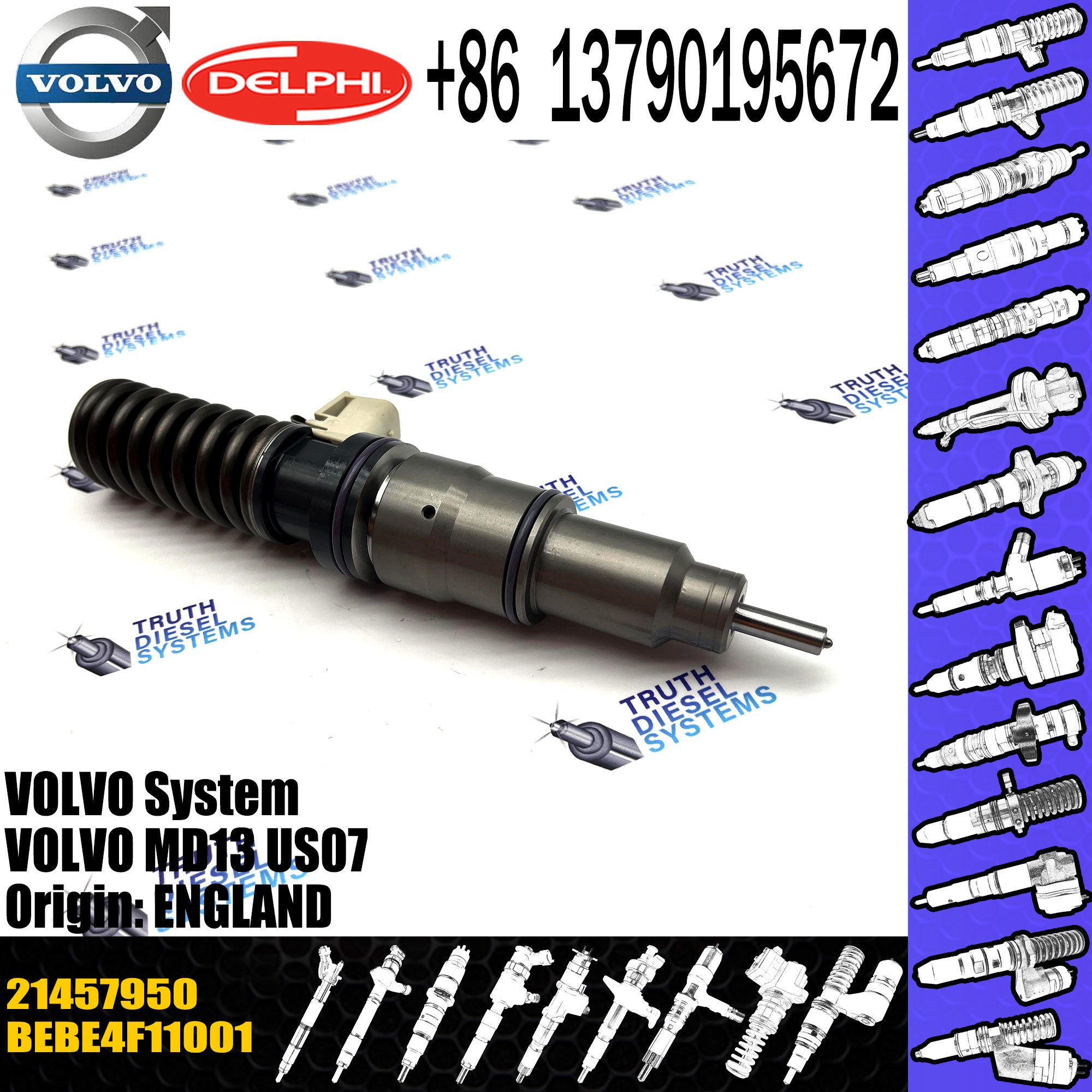 Diesel inyector Common Rail Fuel Injector nozzle Bebe4f11001 21457950 For VOL E3.3 Engine TRUCK MP7