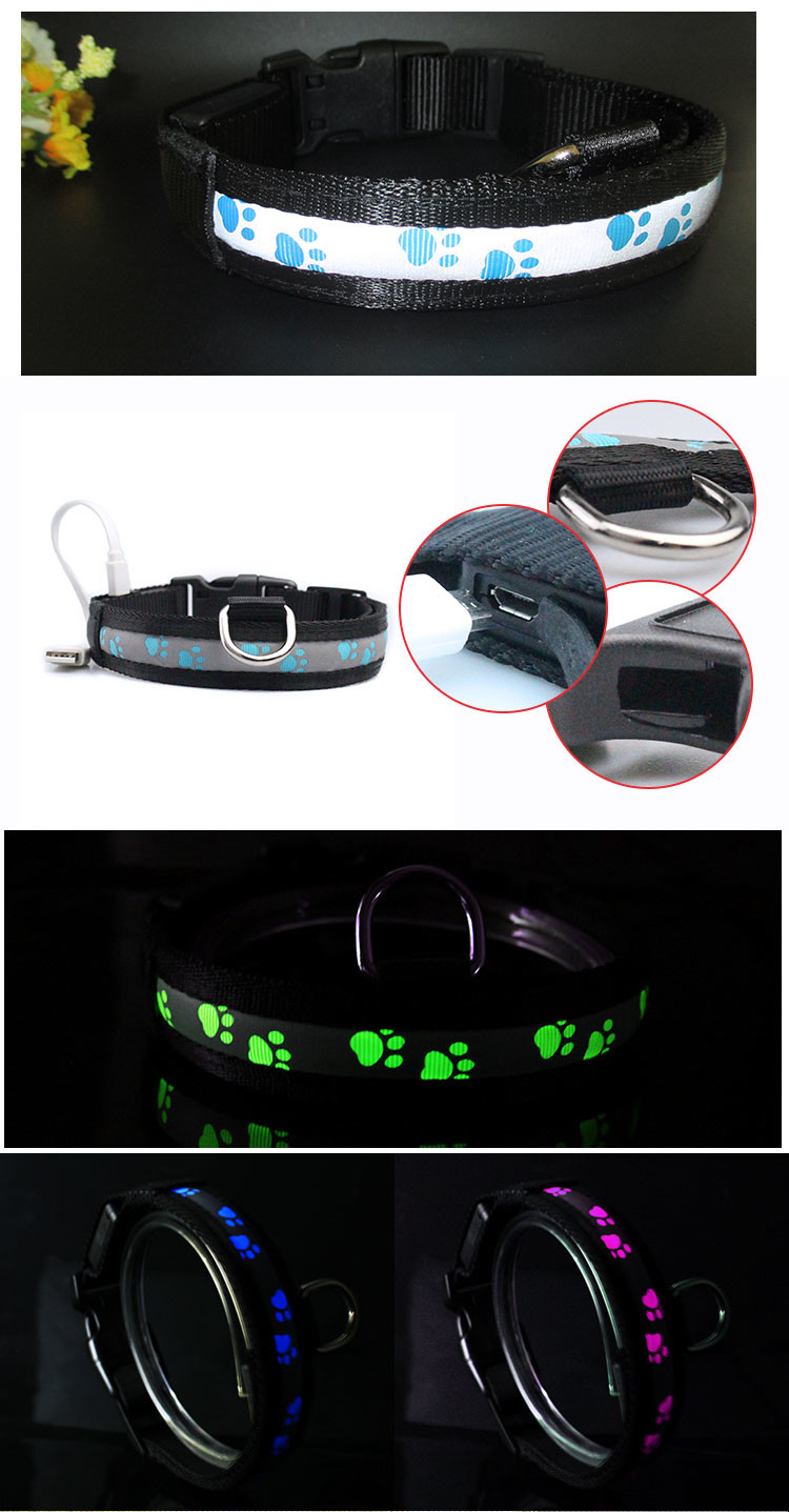 Luminious Nylon Flashing Waterproof Lighted Dog Collar LED Dog Accessories