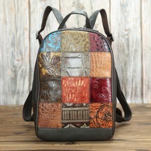 China Waterproof Handmade Splicing Mini Small Genuine Leather Backpack Womens wholesale