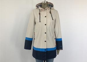 China Anti Wind Hooded Ladies PU Jacket Beige Trench Coat , Womens Leather Clothing wholesale
