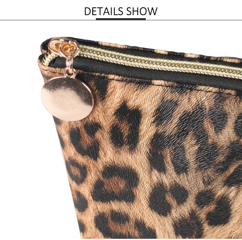 Travel Portable Waterproof Leather Leopard Print Cosmetic Bag Storage