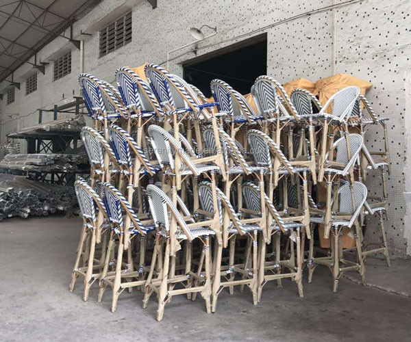 Aluminum Tube High Back Kitchen Chairs Restaurant PE Rattan Bistro Bar Stool