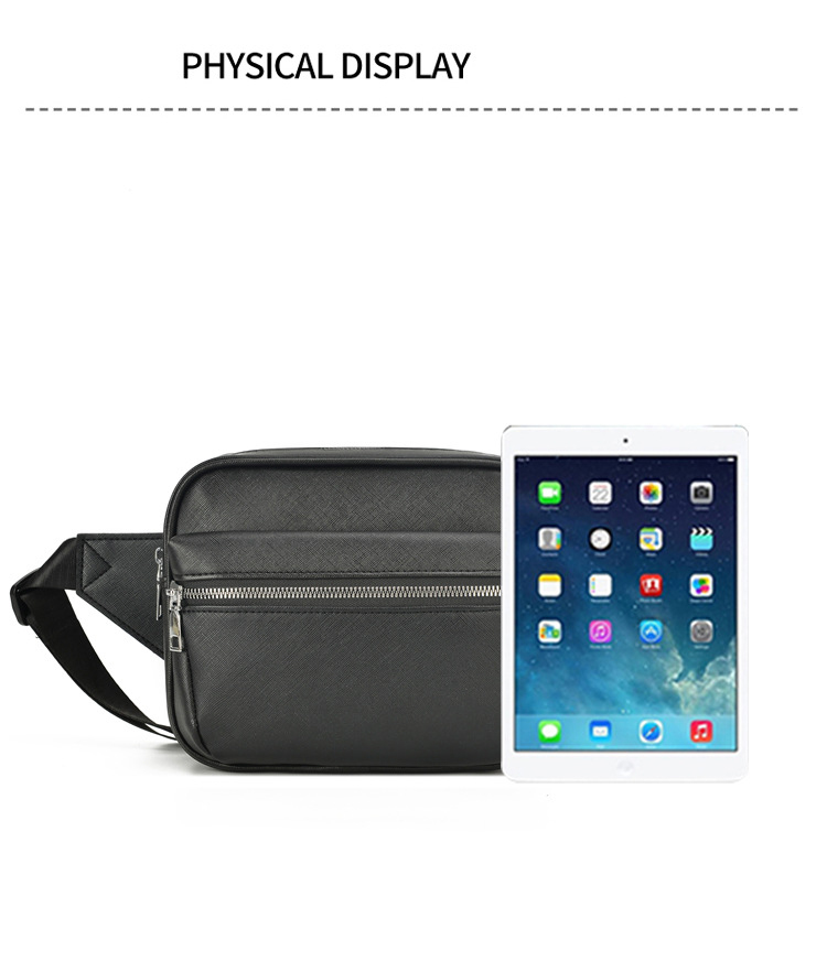 Custom Logo Waterproof Men's Chest Bag with Multiple Functions in PU Saffiano Leather