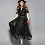 Black wholesale Belted Lace Dress for Women Clothing with zipper