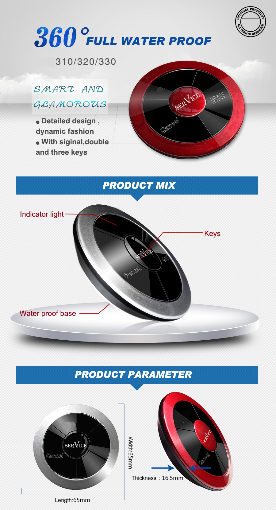 Hot sale long range wireless restaurant waiter service electronic number display system with call button
