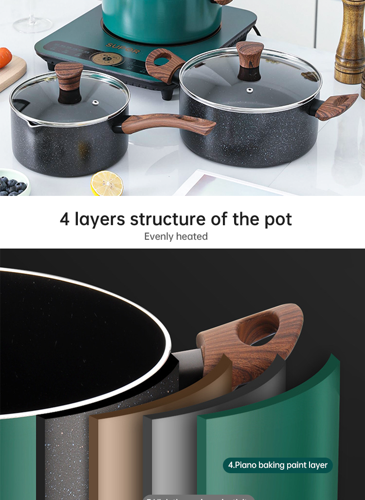 Hot Selling 20cm 24cm Korean Cookware Kitchen Non Stick Cooking Pot Aluminum Soup Stock Pot With Glass Lid