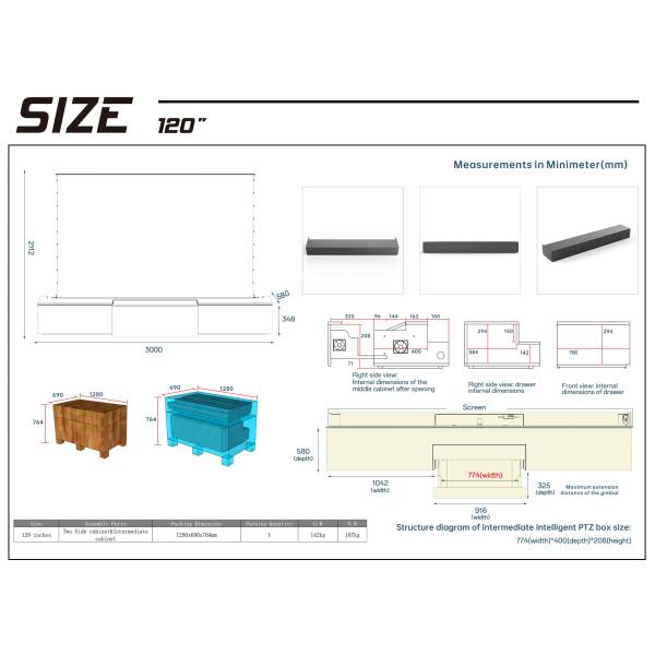 Marble Motorized Laser TV Cabinet for Projection Living Room Entertainment Luxury
