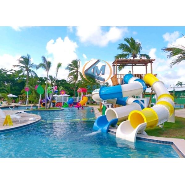 Hotel Pool Fiberglass Curved Water Body Slide For Kids Adults 60-90cm Pool Depth