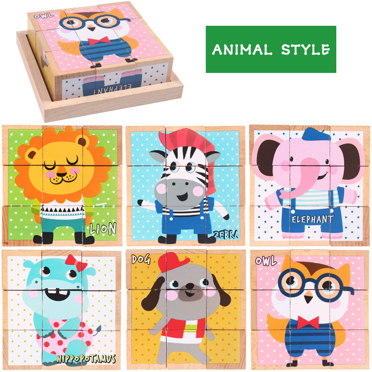 3D Wooden Building Blocks Educational Six Sided Cubes For Children