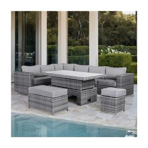 China Modern Rattan Garden Set with Sectional Dining Sofa and Rising Table Outdoor Furniture wholesale