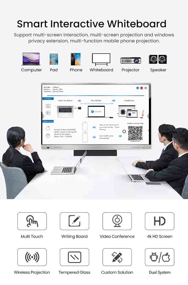 110in Smart Interactive Flat Panel 4K UHD Panel Smart Board With Android Windows System