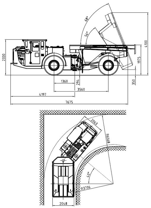 7cbm Or 15 Tons Bucket Capacity Underground Mining Dump Trucks , RT-15 Low Profile Truck
