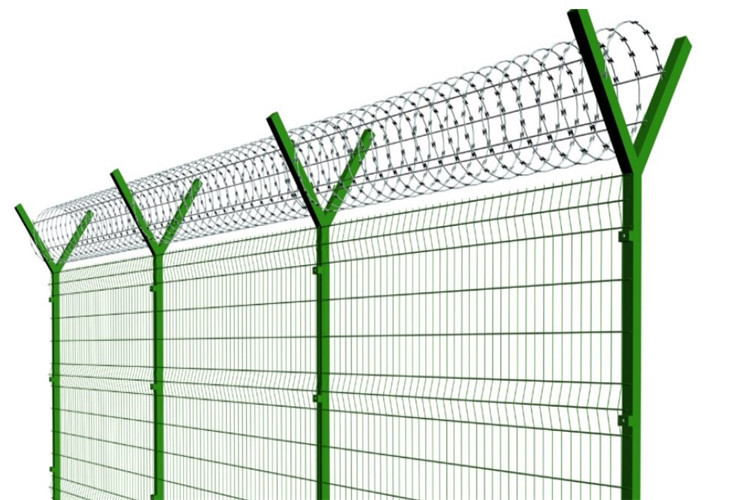 Galvanized Steel Razor Wire And Barbed Wire Fences For High Security Anti Climb Fencing System Supported By Y Posts