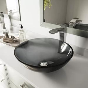 China Circular Countertop Wash Basin Handmade Tempered Glass Gray Vessel Bathroom Sink wholesale