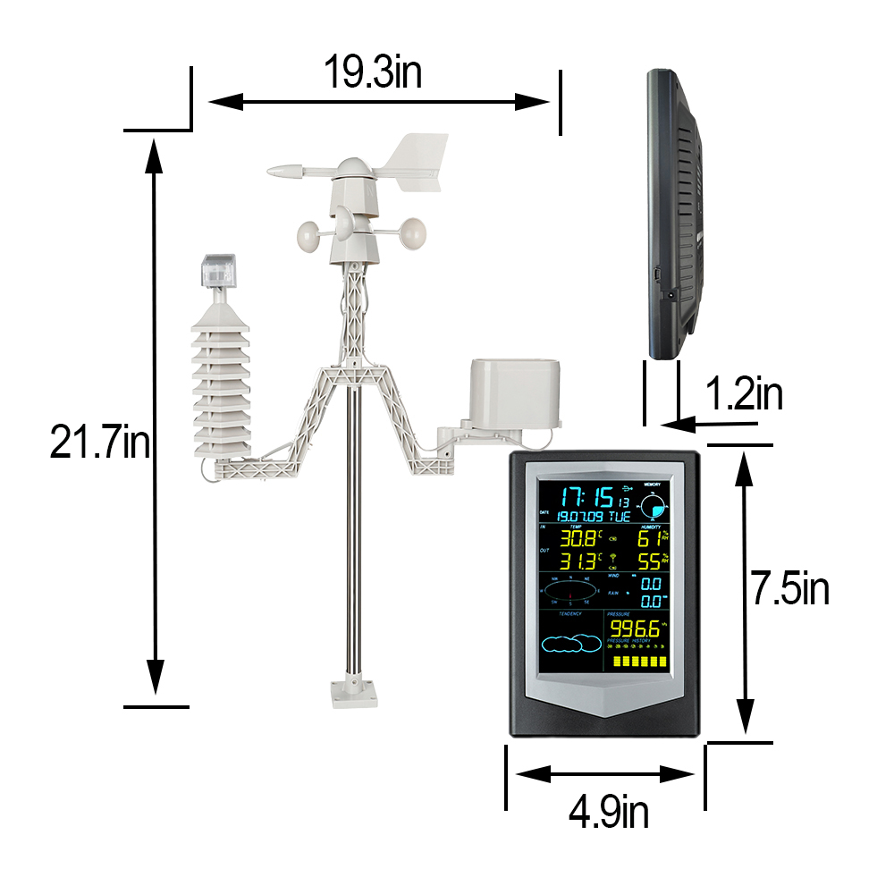 Multifunctional Color Screen Outdoor Wireless Sensor Weather Station With Touch Backlight