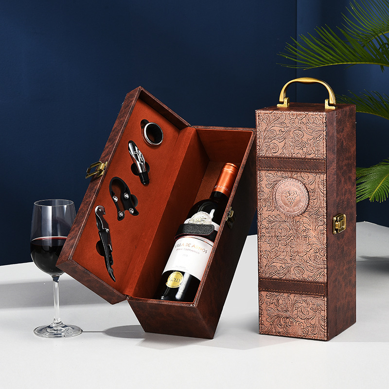 Waterproof Practical Leather Wine Gift Box , Thickened Single Wooden Wine Box