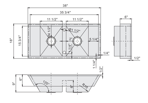 38" X 18"X 9'' Top Mount Stainless Steel Kitchen Sink Fast And Easy Drainage / Overmount Kitchen Sink