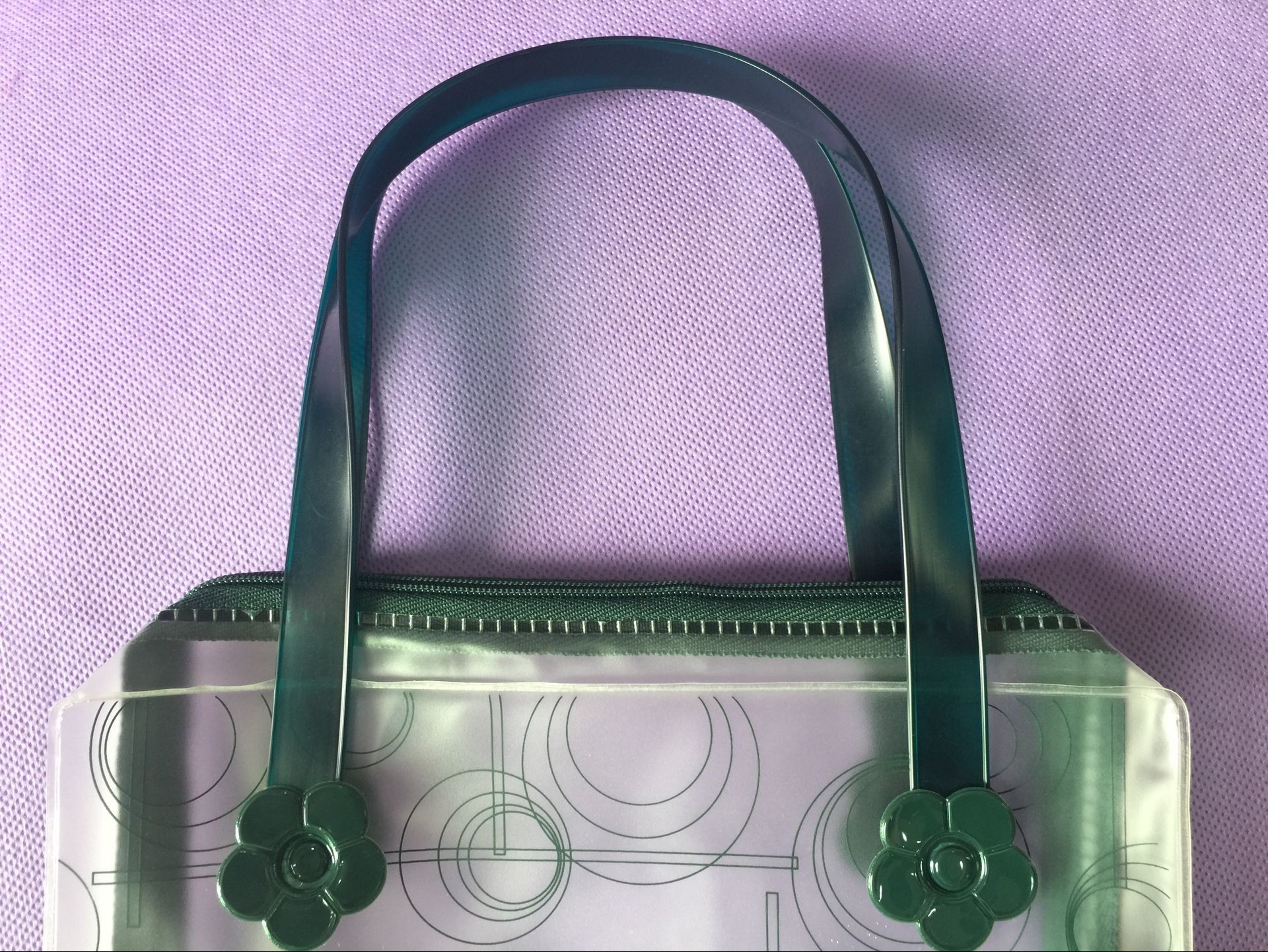 Fashion Plastic Clear PVC Tote Bag , Frosted Heat Seal PVC Zipper Bag With Flower