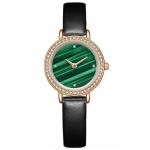 Women Bezel Genuine Diamond Quartz Watch Green Ladies Malachite