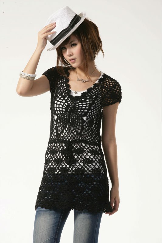 Women Fashion Crochet Shoulder Strapless Knitted Sweater Long Sleeved Embroidery Pullover Women Clothing