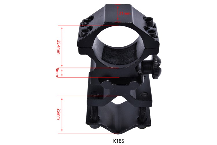 25.4mm Aluminum Alloy Detachable Dual Ring Mount for Black Flashlight and 100g Weight