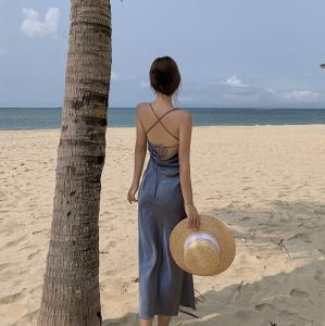 China Satin Sling Strap Women's Beachwear Dresses 125cm Sleeveless wholesale
